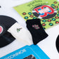 White and Black Retro Club crew socks with logo flatlay