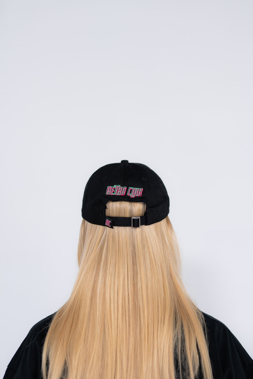 Retro Club baseball cap back view – black vintage streetwear hat
